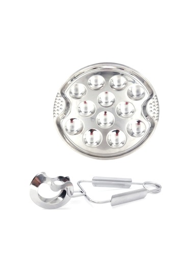 Set Paslanmaz Çelik Salyangoz Escargot Plaka Izgara Salyangoz Aleti Gümüş