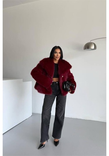 Neşeli Butik Kadın İçi Astarlı İthal Kürk Kaban Nbg111 Bordo