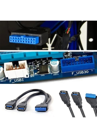 19 Pin Usb 3.0 Dişi To 2X Usb 3.0 Dişi Kablo