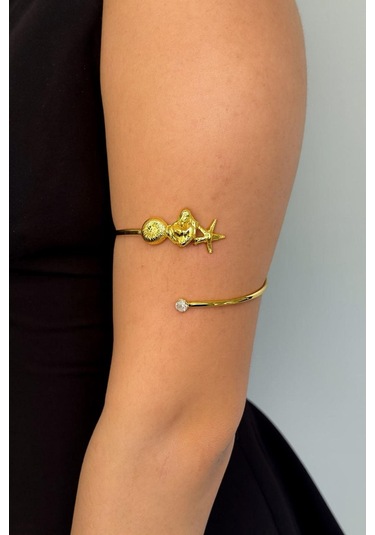 Gold Deniz Kabuğu Ve Kalp Pazu Bandı Üst Kol Bilekliği Ayarlanabilir Gold