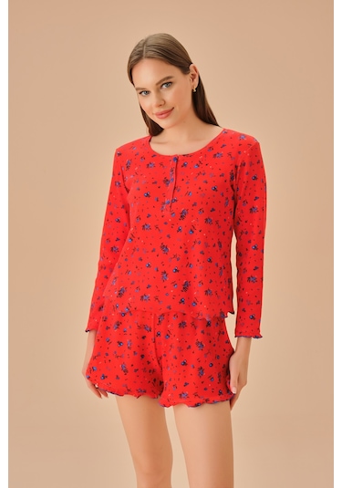 Suwen Mina Şort Takımı Sh25192663913 Turuncu Baskılı Turuncu