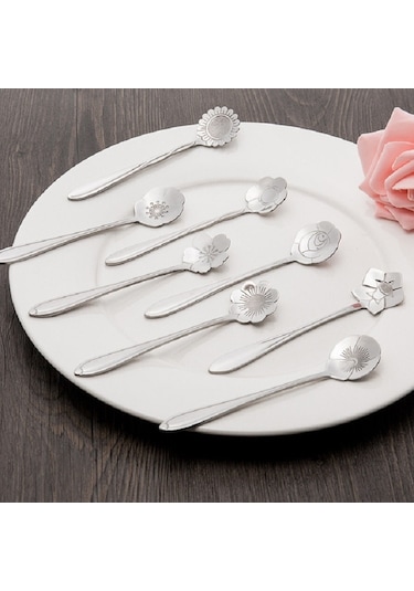 Sones 3 Adet Paslanmaz Çelik Ev Tipi Yaratıcı Çiçek Kaşığı Kahve Karıştırma Kaşığı, Stil: Menekşe Çiçek Kaşığı