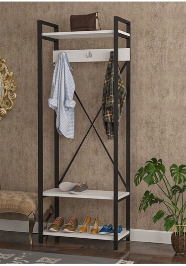 Wood House - Duru Vestiyer Portmanto - Beyaz