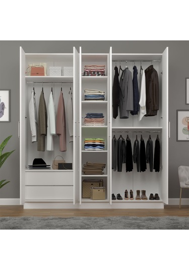 5 Kapaklı Gardırop 200cm Beyaz
