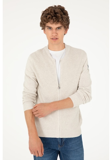 U.s. Polo Assn. Erkek Taş Melanj Hırka Triko 50293528-vr225 Taş Melanj