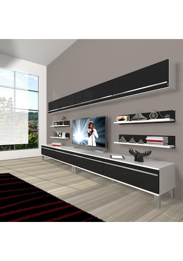 Decoraktiv Eko 360y Mdf Krom Ayaklı Tv Ünitesi Tv Sehpası Beyaz - Antrasit