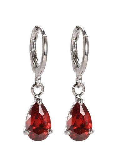Kırmızı Kadın Gözyaşı Şekli 925 Ayar Gümüş Ametist Dangle Küpe