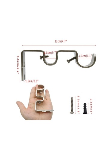 Tongxida 6 Adet Gümüş Metal Perde Çubuğu Tutucu, 2.5 Cm, Ağır Duty, Duvar Montajlı