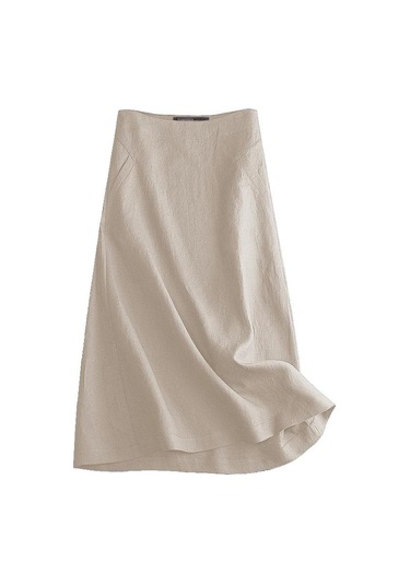 Zanzea Bayan Yaz Casual Yan Fermuarlı Pamuk Keten Etekler Bej