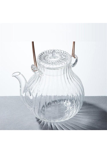 Yaratıcı Cam Demlik Tiliang Pot Cam Pot Çiçek Çay Fincanı Krizantem Yaprakları Bakır Kolu Isıya Dayanıklı Cam Çay Seti Çaydanlıklar Altın - Beyaz