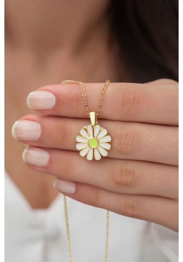 Ervanur Altın Kaplama Kalpli Açılır Papatya Kadın Kolye Altın