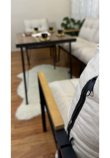 Modern Style Home Modern Kadıköy Balkon, Bahçe, Cafe - Metal Kanepe Koltuk Takımı - 3+1+1+masa Krem Modernk028 Krem