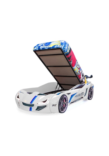 Setaymobilya Arabalı Yatak, Beyaz Mercedes Full Ledli Bazalı Arabalı Yatak
