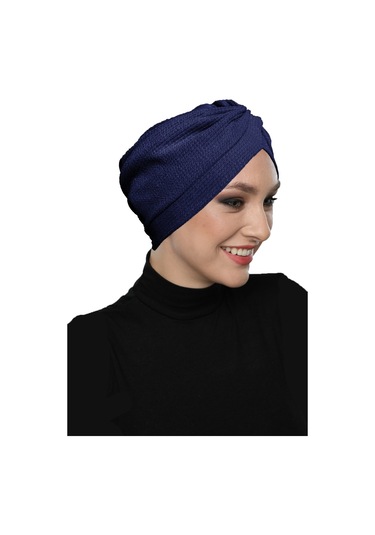 Çapraz Fitilli Penye Lacivert Hazır Türban Tesettür Havuz Bonesi Lacivert