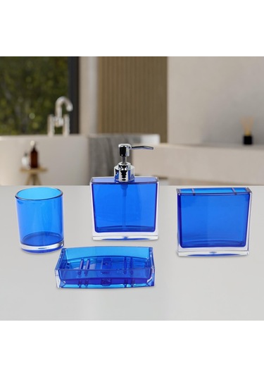 Suntek 4x Losyon Dispenser Bardak Diş Fırçası Tutucu Seti Mavi