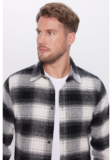 Erkek Slim Fit Dar Kesim Oduncu Kareli Kışlık Gömlek-32050 Çok Renkli