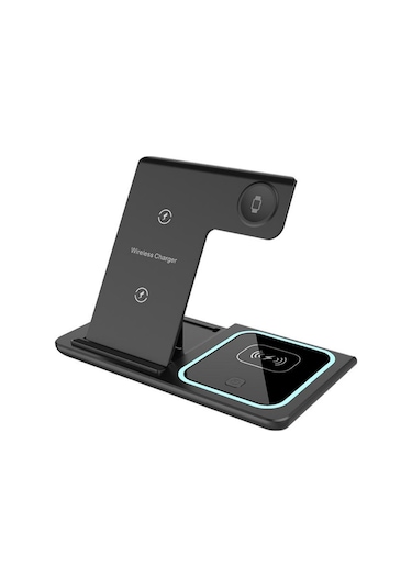 Geeksen 3'ü 1 Arada Katlanabilir Kablosuz Şarj Aleti - Telefon/saat/kulaklık İçin 15w Hızlı Şarj, Uyumlu, Telefon Tutucu Fonksiyonu, Siyah