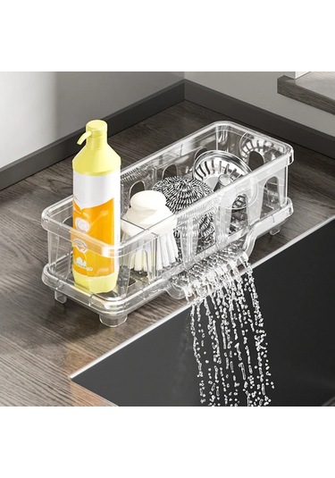 Elmpaly Şeffaf Lavabo Organizerı Süngerlik Sabunluk Bulaşık Fırçası Yer Temizleyici Askısı Şeffaf Beyaz
