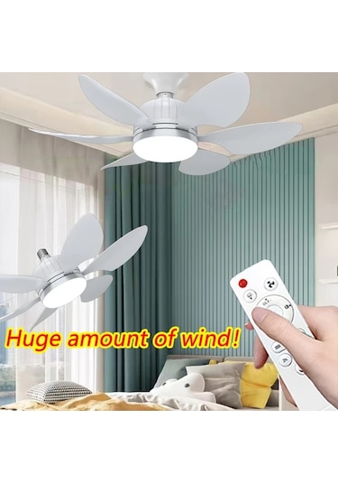Xuweiwei 46cm 6 Bıçaklı Akıllı Tavan Vantilatörü Beşli Beyaz Paket Vantilatör E26 E27 Soket Led Işık Uzaktan Kumanda Ayarlanabilir Hız 3500k 6000k