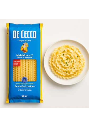 De Cecco Mafaldine 500 G İtalyan Makarna, Dalgalı Şerit Form Sos Tutucu