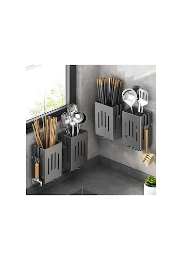 Lumaworld Beyaz Duvar Tipi Mutfak Organizatörü: Bıçak, Kaşık, Çatal, Sünger Ve Fırça Saklama Beyaz