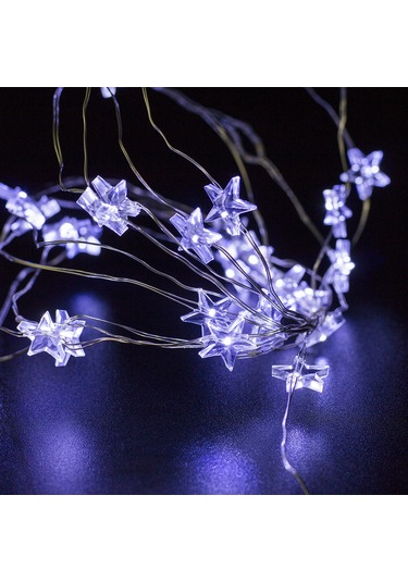 Ximistore9 Bz234 2m Gümüş Bakır Tel Led Işık Zinciri, 20 Adet Beyaz Ampul, Pil Kutuslu, İç/ Dış Mekan, Noel Ağacı, Bahçe Dekorasyonu, Yıldız Şekli