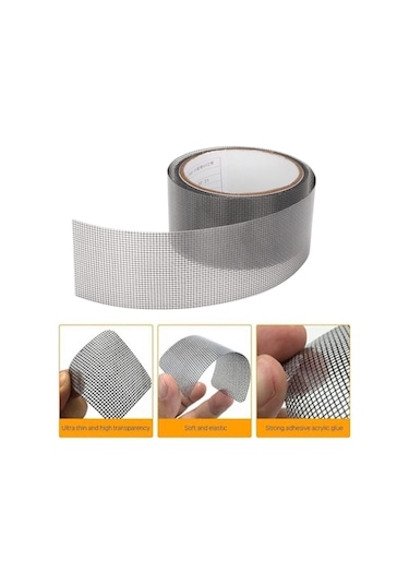 Yapışkanlı Sineklik Yaması Tülü Tamir Bandı Bantı Delik Fiber Tül Yapıştırma Gri 48 Mm X 2 Metre 2 M