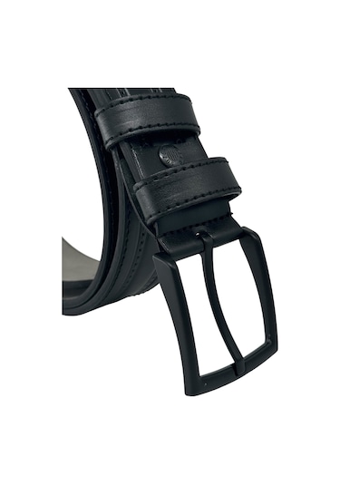 Süzer Deri 4 Cm. Spor Model Suni Deri Kenarları Dikişli Erkek Kemer Siyah Siyah