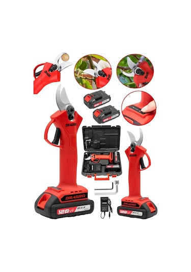 Dragro DRG-128mks Kırmızı Akülü Bağ Makasi Dal Budama Makası Çantalı