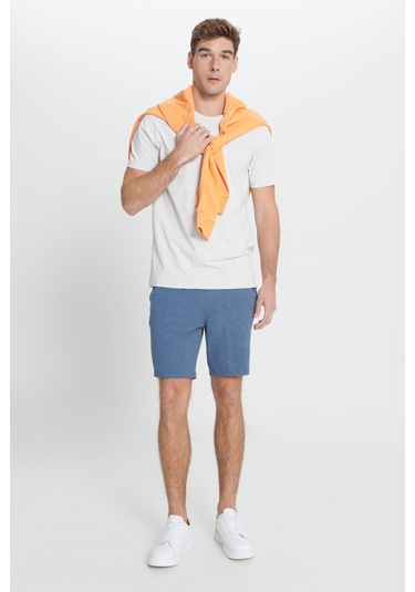 Ac&Co / Altınyıldız Classics Erkek Indıgo Melanj Standart Fit Normal Kesim Pamuklu Rahat Örme Şort