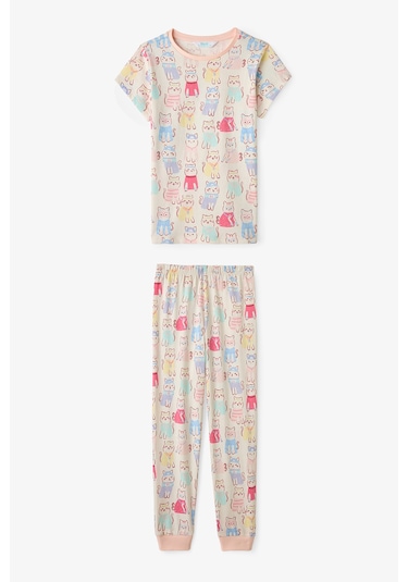 Penti Ekru Kız Çocuk Fast Cat Pamuklu 2'li Pijama  Takımı