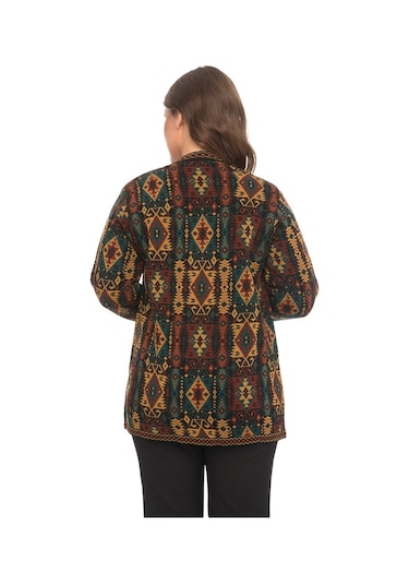 Uludağ Triko Kadın Etnik Desenli Cepli Kilim Hırka Çok Renkli