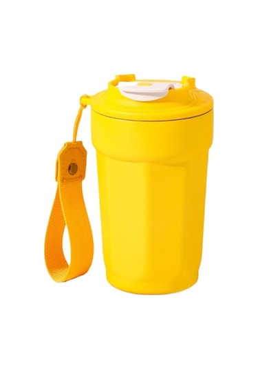 Sekizgen Kahve Termos Kupa Paslanmaz Çelik Araba Yalıtımlı Su Bardağı Açık Halat Fincan 853mzt Sarı