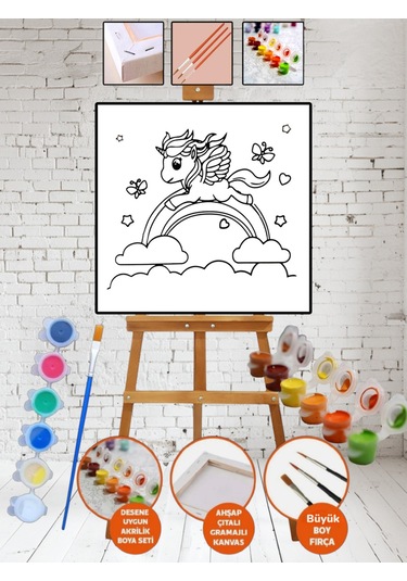 Unicorn Tablo Boyama 25x35 Tuval Boya Seti Çocuk Hobi