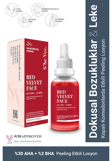 She Vec Red Velvet Face Anti Aging Etkili Peeling Losyon 30 ML