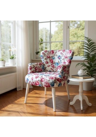 Roma Modern Tekli Koltuk Berjer - Dijital Baskılı Kumaş - Ahşap Ayak - Çiçek Desen Çiçek Desen