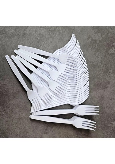 Klık-pıknık 50 Adet Tek Kullanımlık Mısır Nişastalı Çatal Beyaz Renkli 234548946 100 adet
