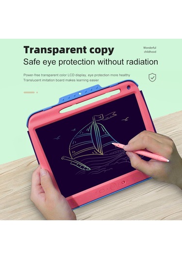 Xindoker 9 İnç Usb Şarjlı Çocuk Lcd Tahtası - Göz Koruyucu, Tek Tuş Silme, Kilit Fonksiyonu, Su Geçirmez, Çarpıtkor + 4 Adet Nakış Kağıdı Mavi