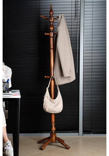 Refilya Masif Ahşap Tornalı Askılık Ceviz Cilalı Doğal