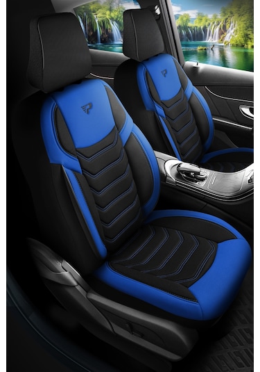 Siyah - Mavi Garni Panda Manavgat Serısı Lakos Kumaş Oto Koltuk Kılıfı - Tam Set