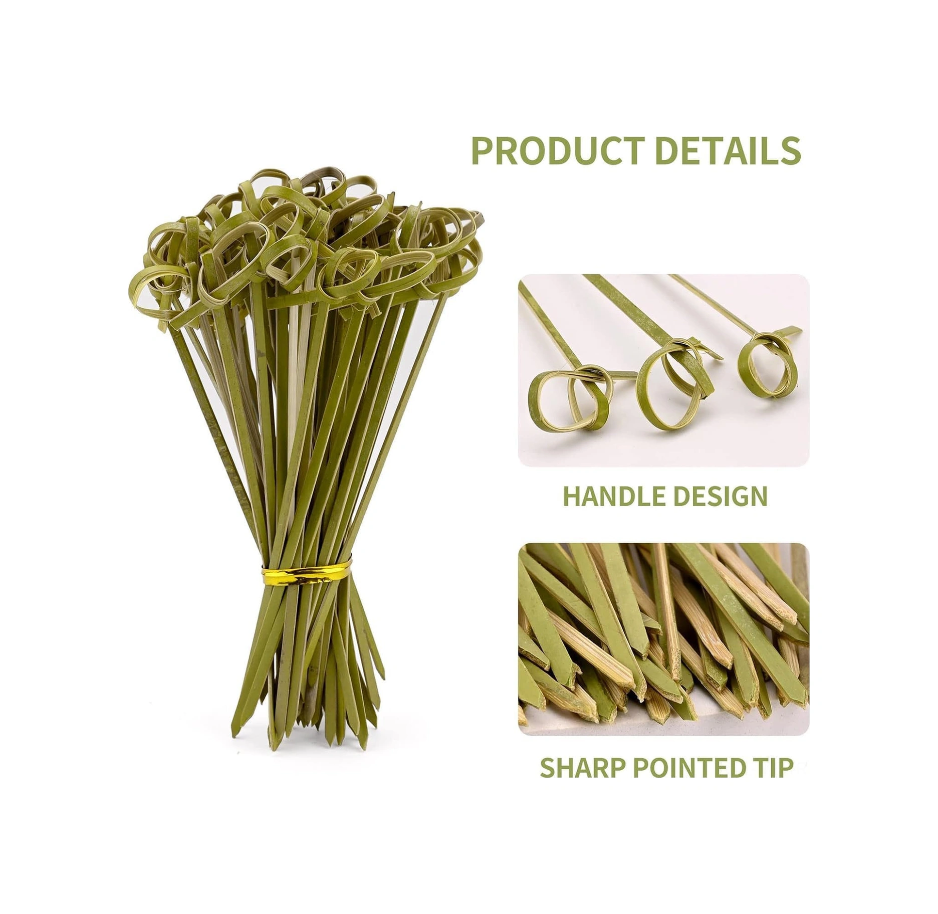 Mufunye Yeşil Bambu Kokteyl Şişleri 200 Adet, 12 Cm - Meze, Tatlı, Sebze İçin Uygun, Hafif Ve Kolay Kullanım Yeşil