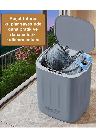 Greentech Sensörlü 28 Litre Çöp Kovası Şarj Edilebilir Lityum Pilli / Gt-sc07 Gri Antrasit - Gri