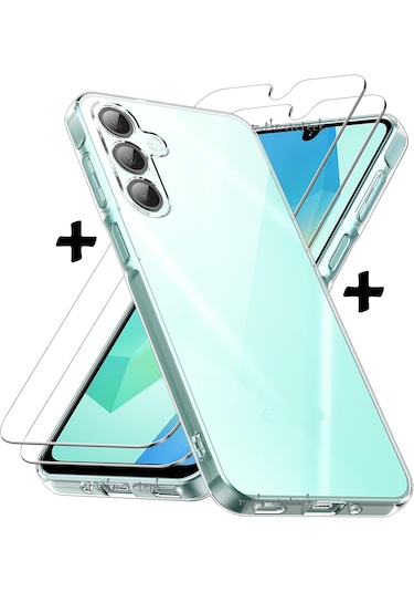 Samsung Galaxy Uyumlu A16 Kılıf Şeffaf Silikon + 9h Ekran Koruyucu Cam