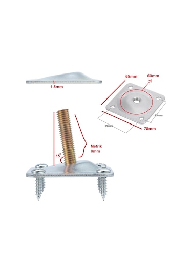 Kanepe Sehpa Masa Ahşap Ayak Bağlantı Aparatı 15 Derece Açılı
