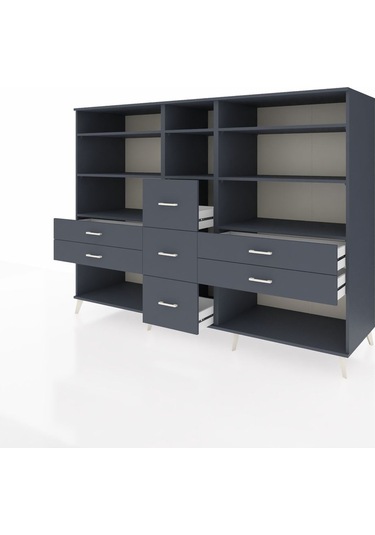 Kronos Dolap 8 Raflı 7 Çekmeceli 220x59x163 Antrasit-antrasit Antrasit-antrasit