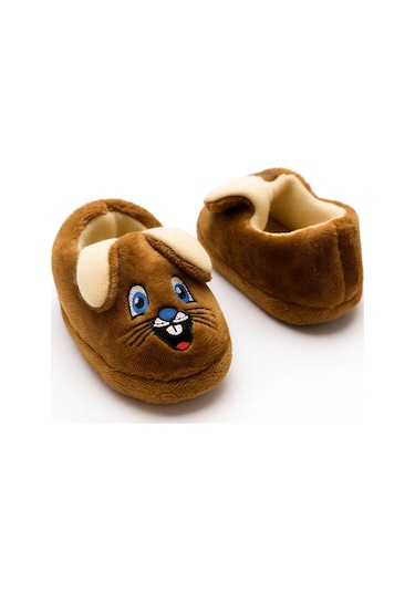 Günlük Kız Erkek Çocuk Panduf Tavşan Figürlü Desenli Taban Yumuşak Esnek Kreş Ayakkabısı Ev Botu 361 Kahve