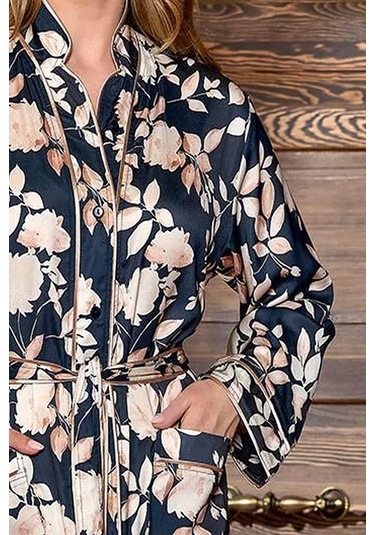 Cossy By Aqua 25198 Kadın Uzun Kollu Çiçek Desen Dik Yaka Uzun Elbise-çiçekli Çok Renkli