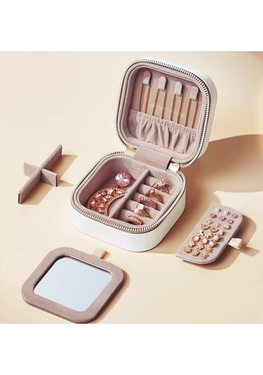 Mk-35 Lüks Mini Seyahat Takı Kutusu - Mücevher Düzenleyici Aynalı