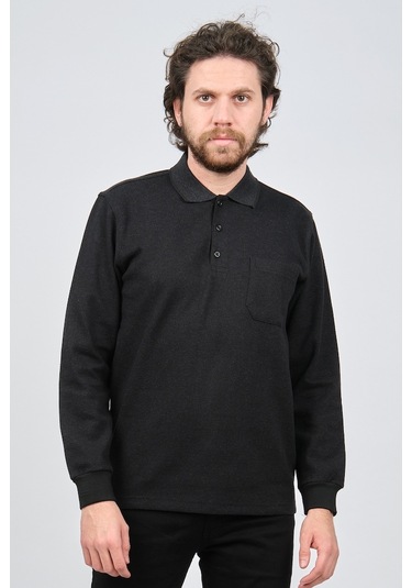 Çizgi Triko Erkek Cep Detaylı Polo Yaka Sweat 42544244 Siyah Siyah