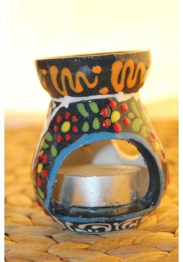 Buhardanlık Seramik El İşi Çini Motifli Buhurdanlık Mini Yeşil